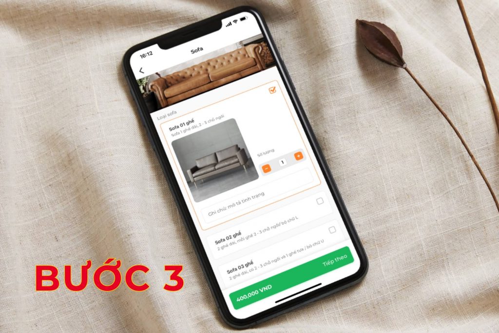 Chọn kích thước và số lượng sofa cần vệ sinh.