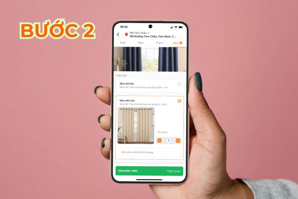 Sau đó chọn chủng loại và kích thước rèm.