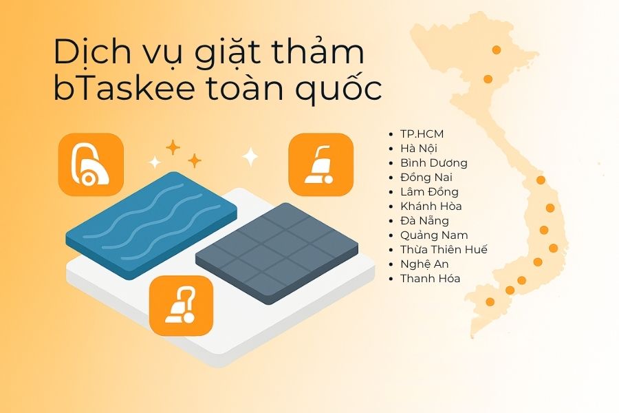 Dịch vụ giặt thảm Kubet phủ sóng nhiều tỉnh thành trên khắp cả nước.