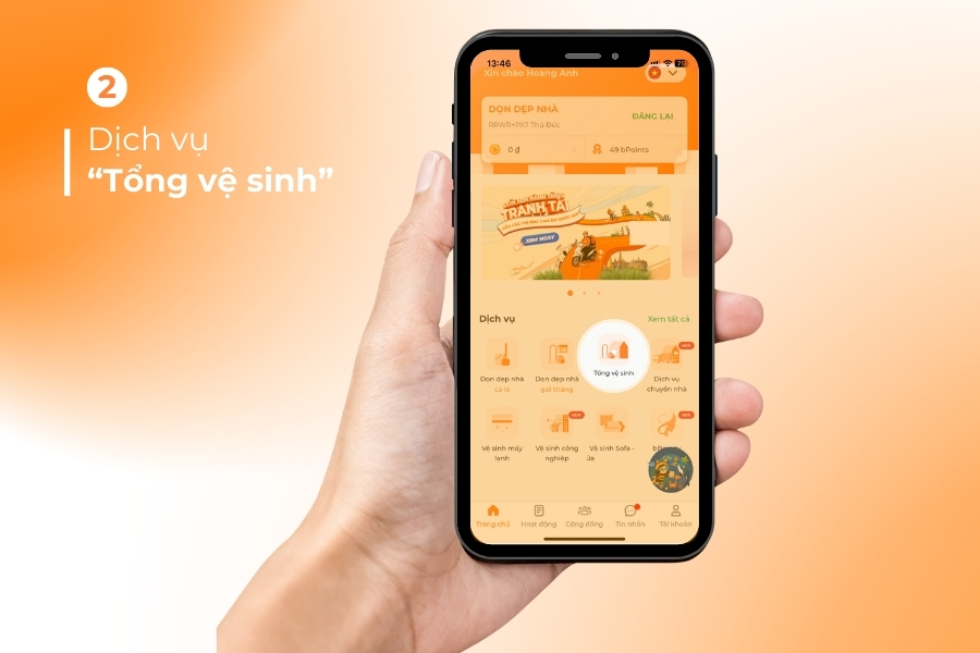 Mở ứng dụng và chọn dịch vụ